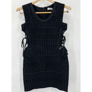 Rossmore Black Bandage Mini S Dress Side Lace Up Geometric Grid Bodycon 50Shade